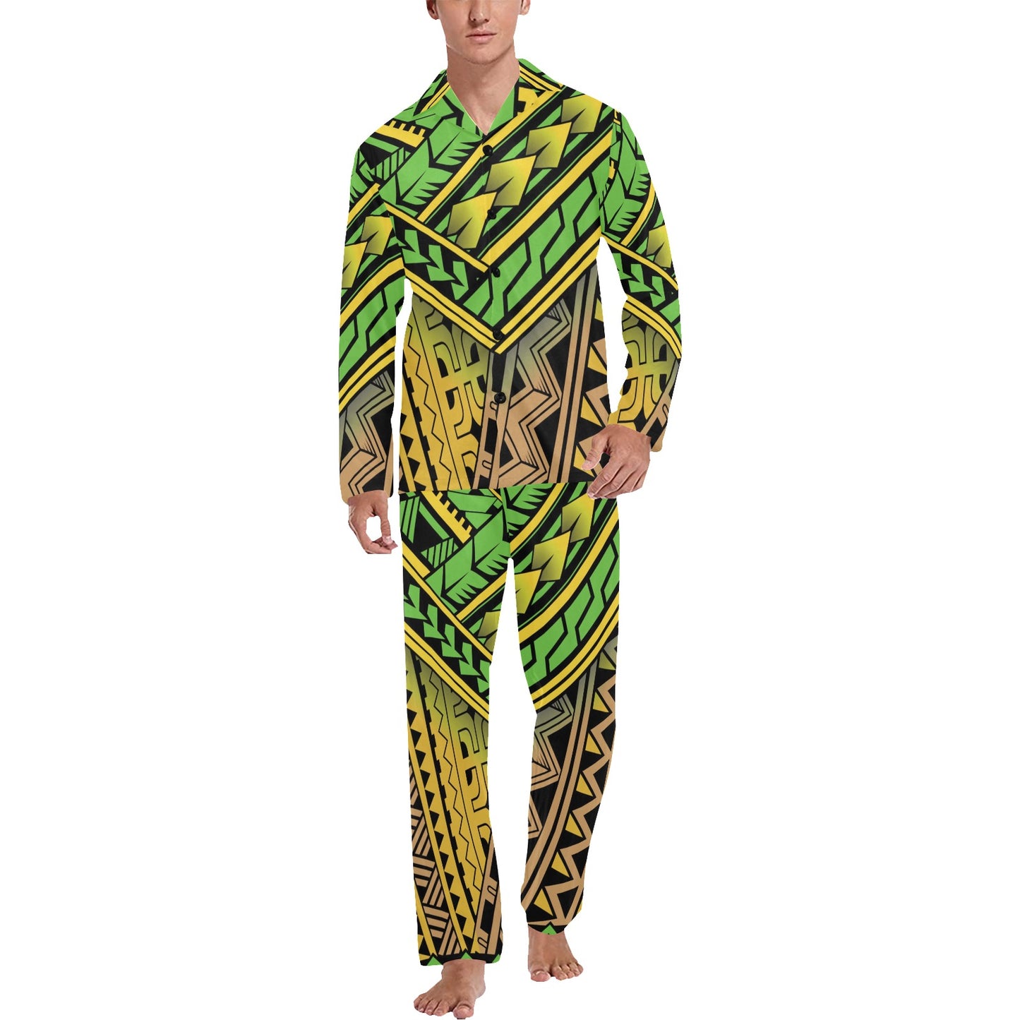 Polynesian Tribal Color Men's Long Pajama Set
