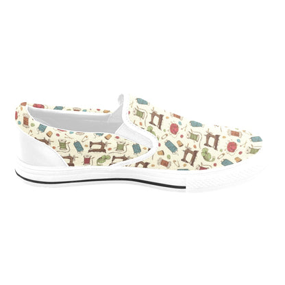 Sewing Equipment Print Design LKS303 White Slip Ons Canvas Women's Shoes