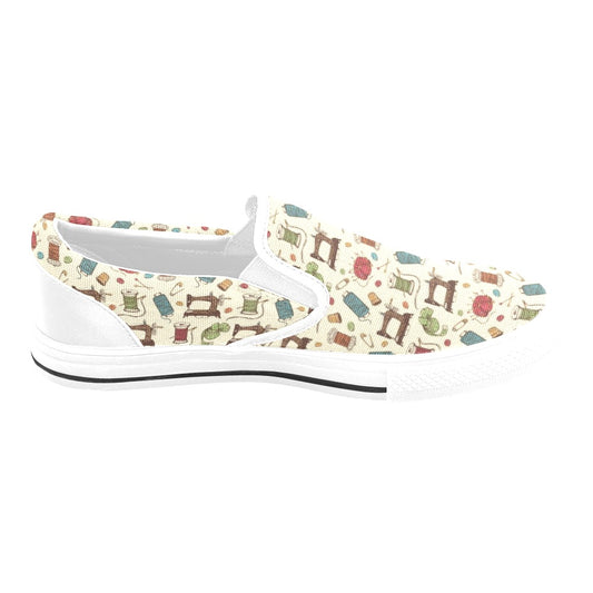 Sewing Equipment Print Design LKS303 White Slip Ons Canvas Women's Shoes