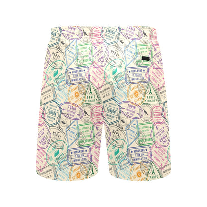 Travel Stamp Print Design LKS303 Men's Swim Trunks Beach Shorts