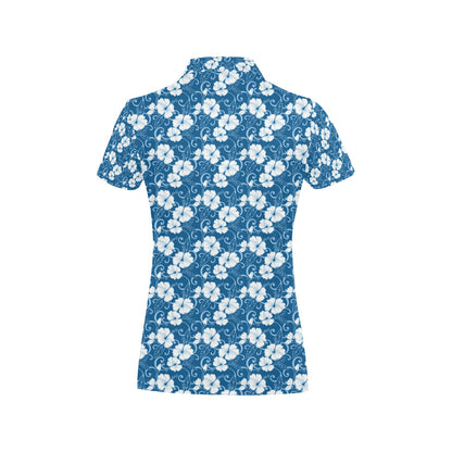 Hibiscus Blue Flower Hawaiian Print Women's Polo Shirt