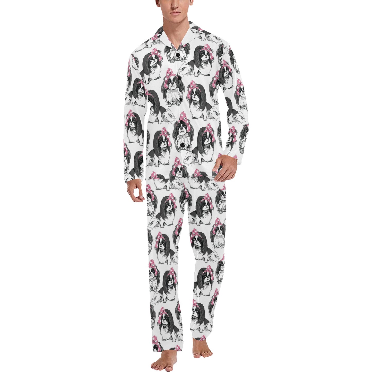 Japanese Chin Pattern Print Design 01 Men's Long Pajama Set