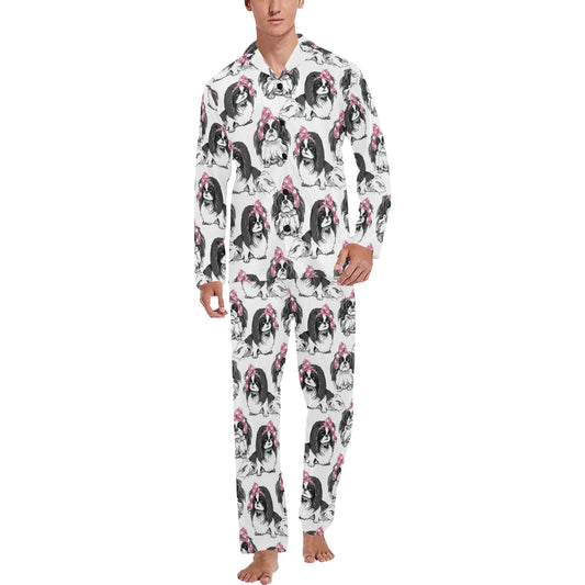 Japanese Chin Pattern Print Design 01 Men's Long Pajama Set