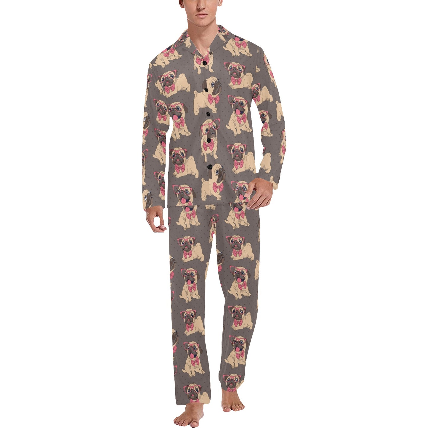 Pug Pattern Print Design A05 Men's Long Pajama Set