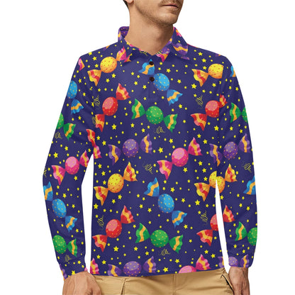 Candy Pattern Print Design CA06 Long Sleeve Polo Shirt For Men's