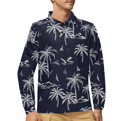 Pacific island Pattern Print Design A02 Long Sleeve Polo Shirt For Men's
