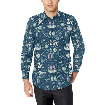 Vikings Print Design LKS305 Men's Long Sleeve Dress Shirt