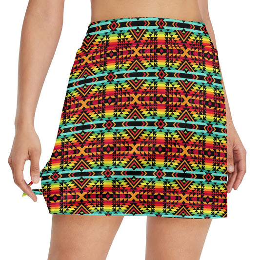 Kente Red Design African Print 17" Golf & Pickleball Skort with Pockets