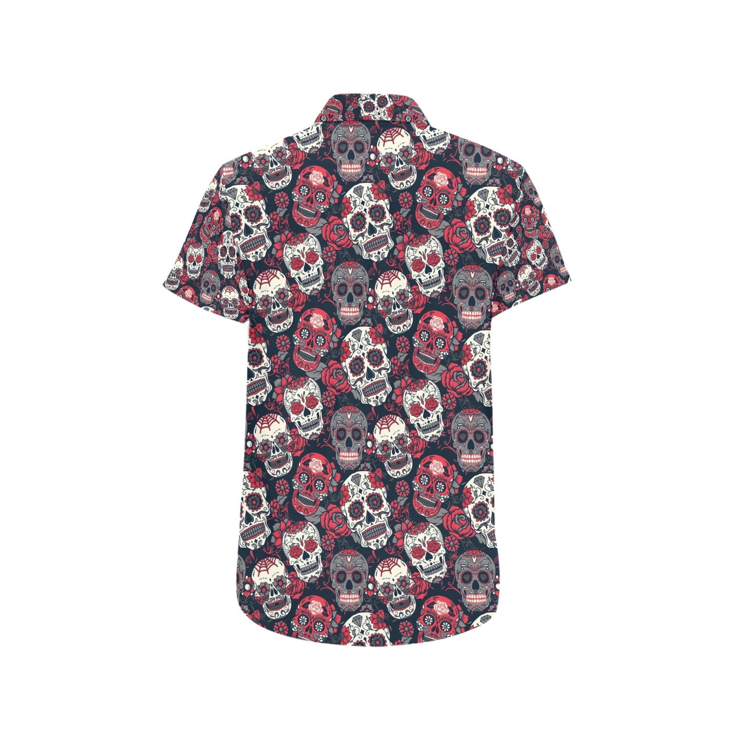 Sugar Skull Print Design LKS303 Men Short Sleeve Button Up Shirt