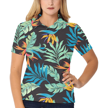 Tropical Palm Leaves Hawaiian Flower Women's Polo Shirt