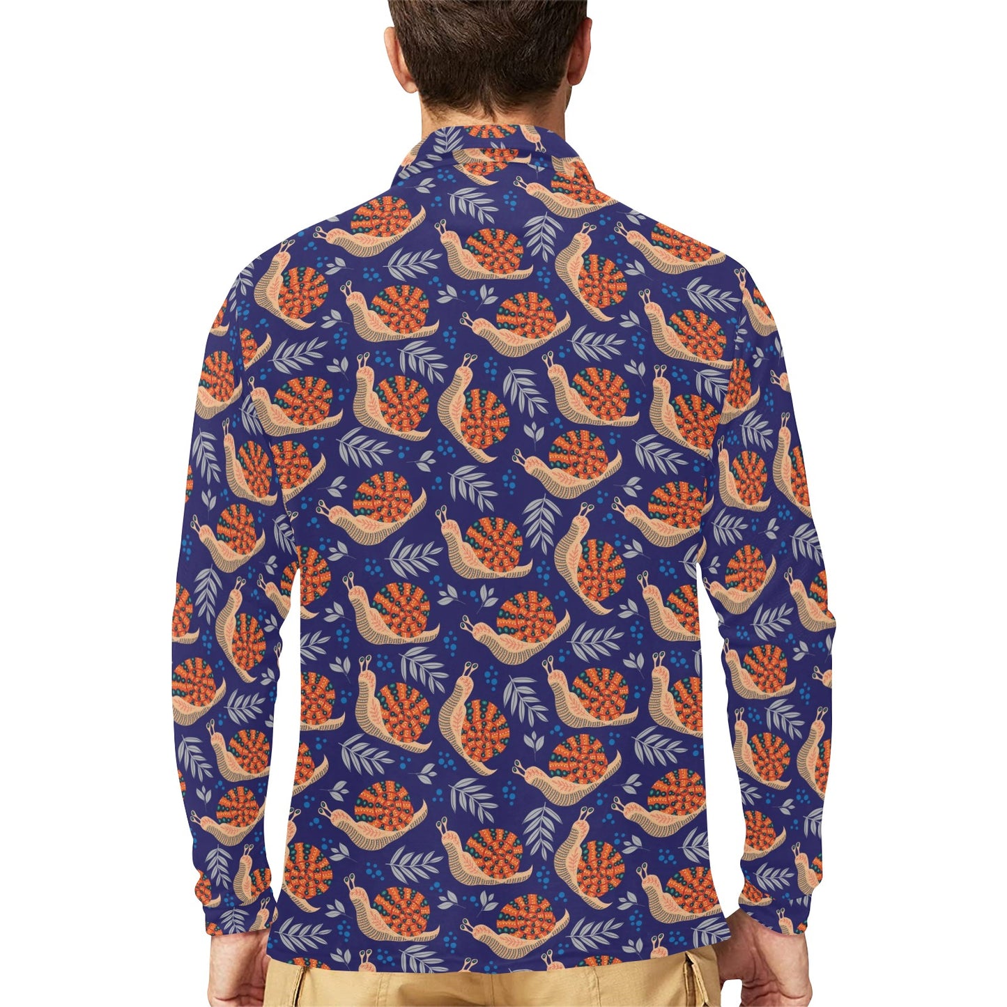 Snail Print Design LKS401 Long Sleeve Polo Shirt For Men's