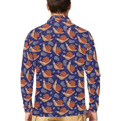 Snail Print Design LKS401 Long Sleeve Polo Shirt For Men's