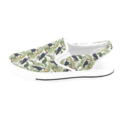 Toucan Print Design LKS308 White Slip Ons Canvas Women's Shoes