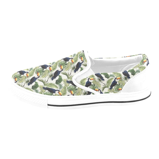 Toucan Print Design LKS308 White Slip Ons Canvas Women's Shoes