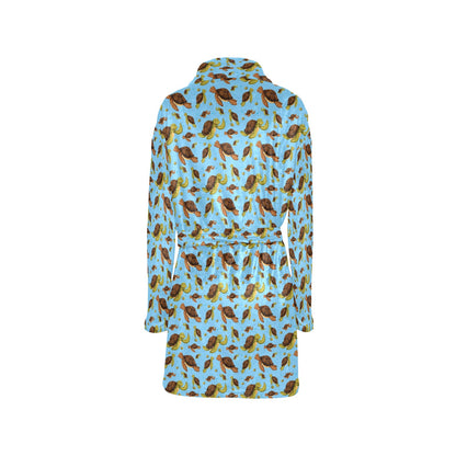 Hello Sea Turtle Print Pattern Women's Fleece Robe