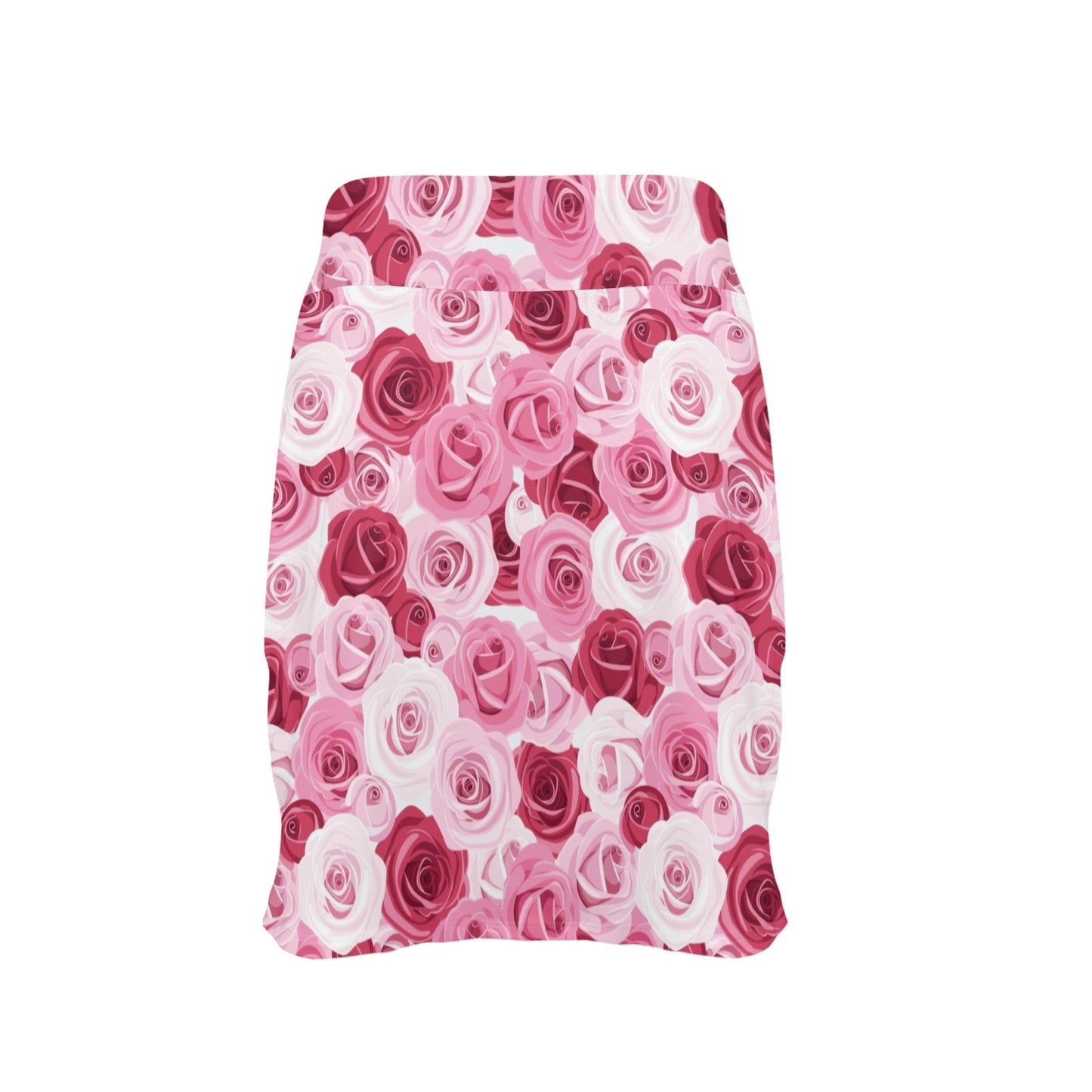 Pink Red Rose Pattern Print Women's Golf Skirt with Pocket