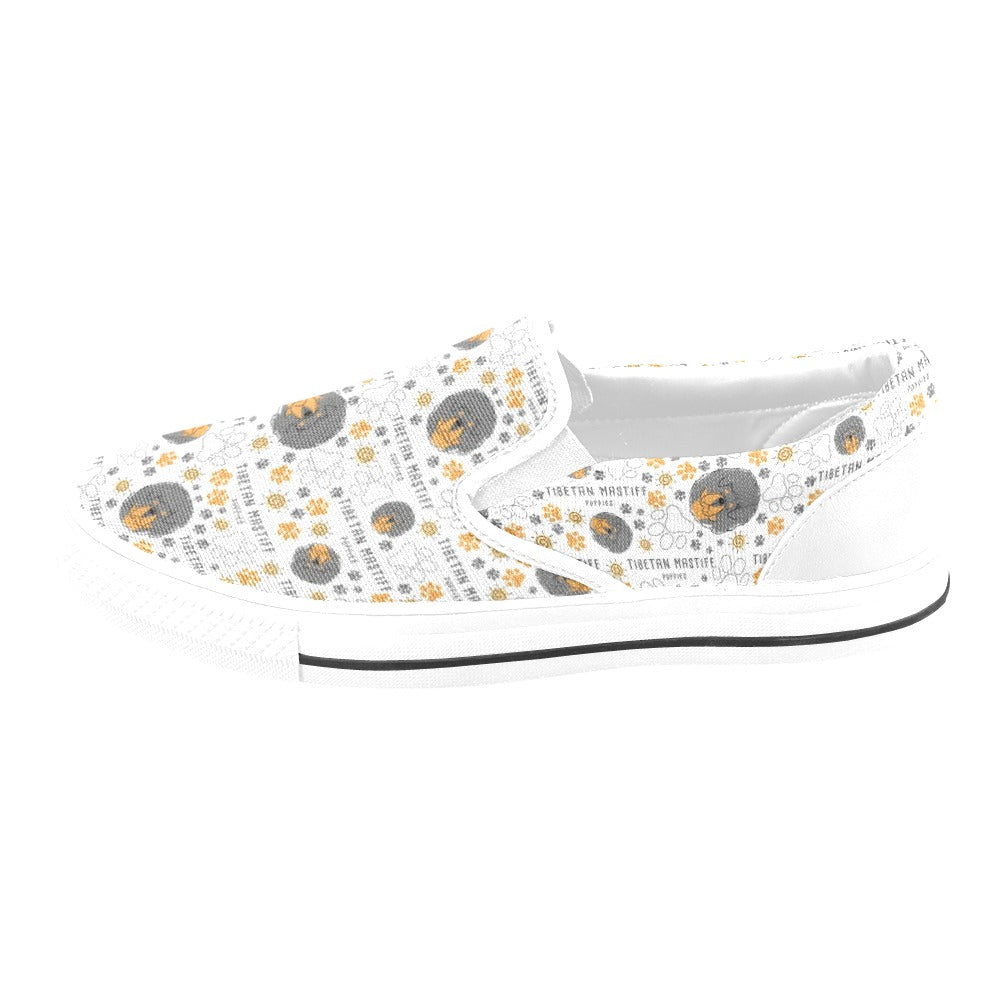 Tibetan Mastiffs Print Design LKS302 White Slip Ons Canvas Women's Shoes