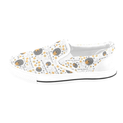 Tibetan Mastiffs Print Design LKS302 White Slip Ons Canvas Women's Shoes