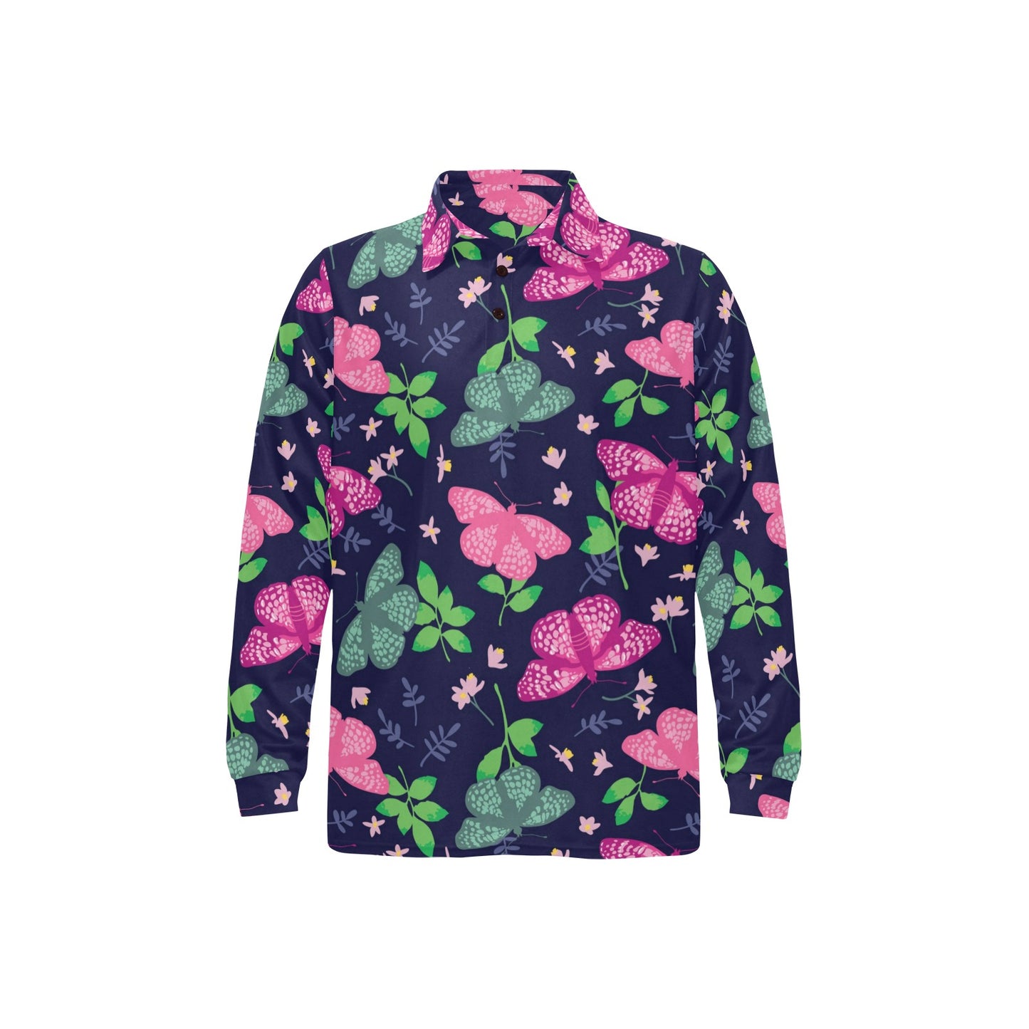 Monarch Butterfly Pattern Print Design 03 Long Sleeve Polo Shirt For Men's