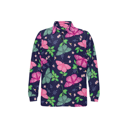 Monarch Butterfly Pattern Print Design 03 Long Sleeve Polo Shirt For Men's