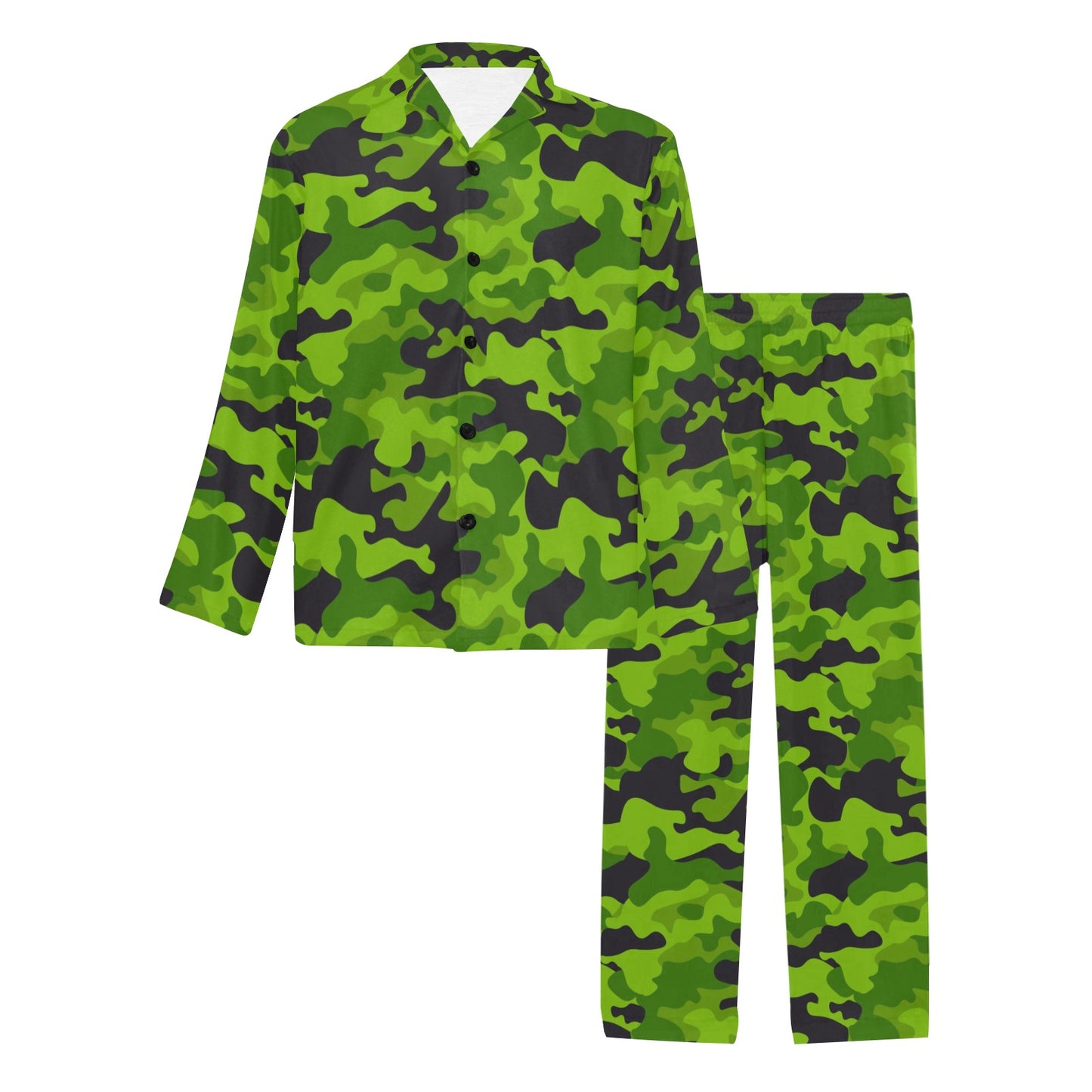 Green Kelly Camo Print Men's Long Pajama Set