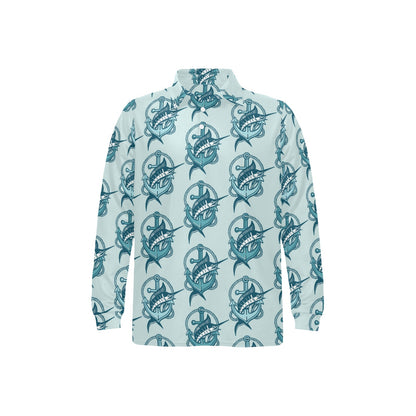Swordfish Pattern Print Design 03 Long Sleeve Polo Shirt For Men's