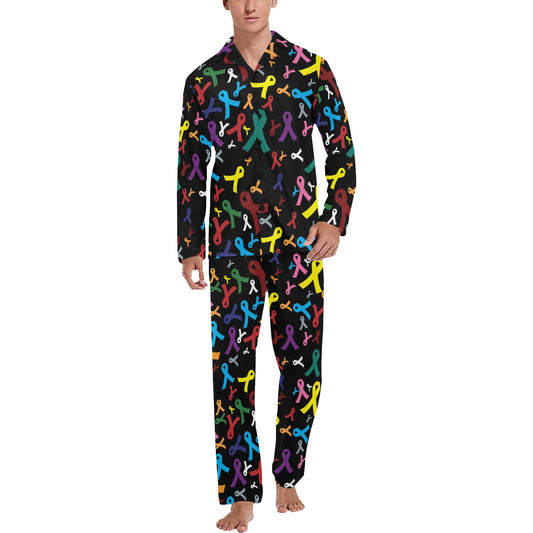 Cancer Awareness Pattern Print Design 03 Men's Long Pajama Set
