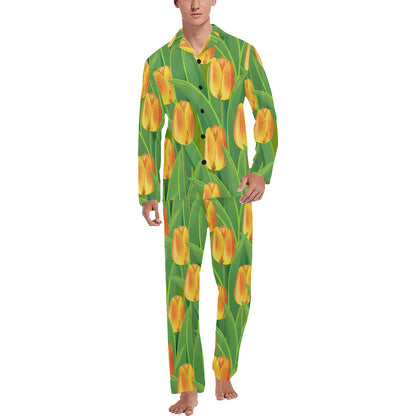 Tulip Orange Pattern Print Design TP07 Men's Long Pajama Set