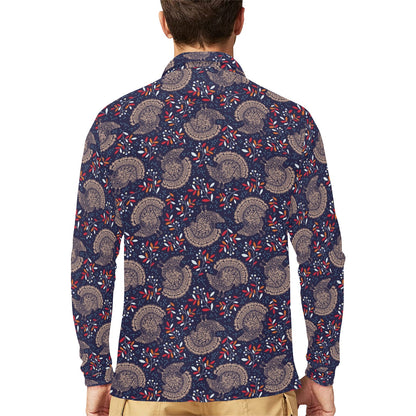 Turkey Print Design LKS401 Long Sleeve Polo Shirt For Men's