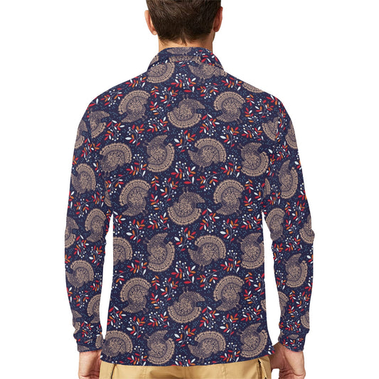 Turkey Print Design LKS401 Long Sleeve Polo Shirt For Men's
