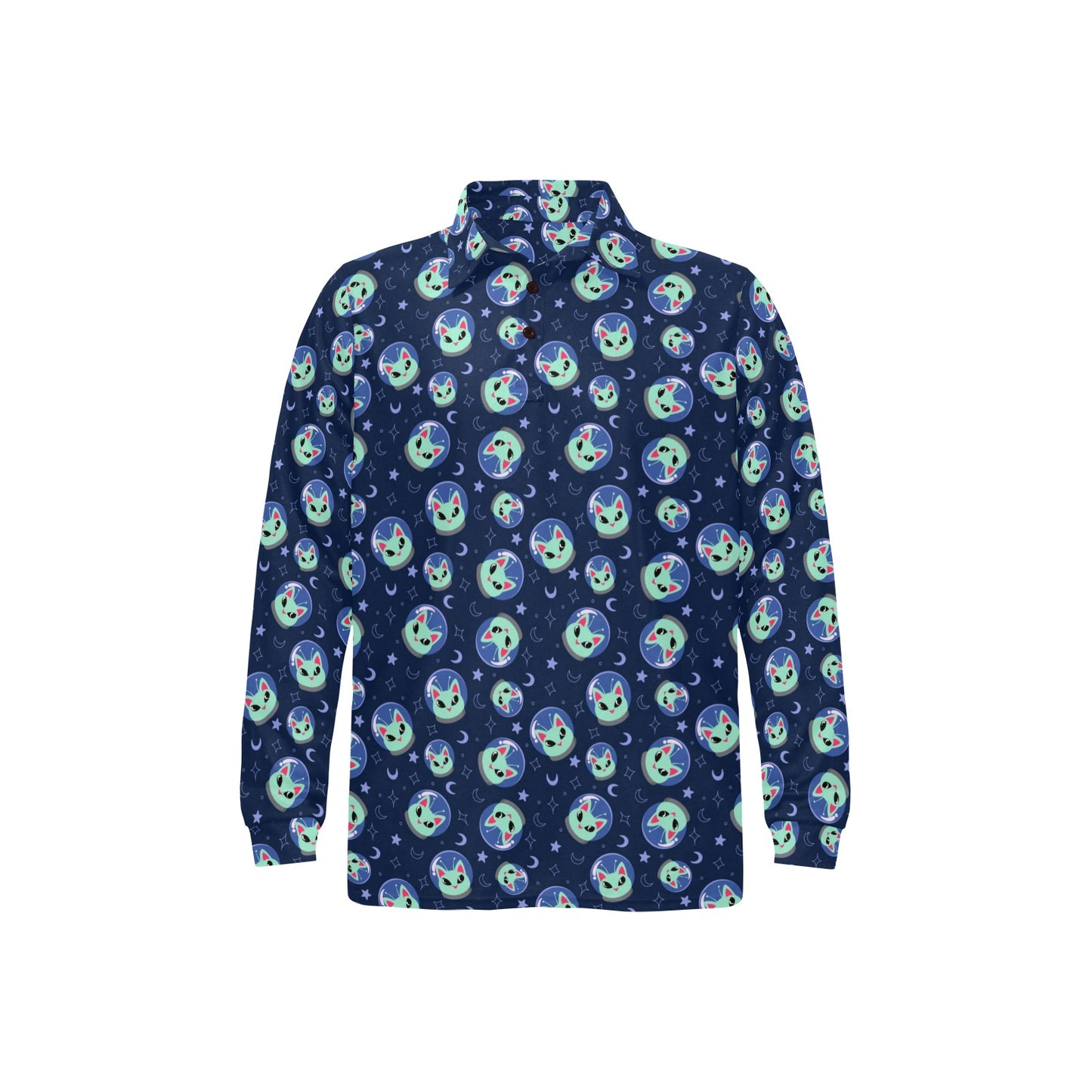 Alien Cat Long Sleeve Polo Shirt For Men's