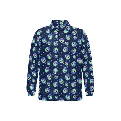 Alien Cat Long Sleeve Polo Shirt For Men's