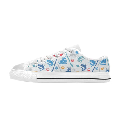 Hockey Equipment Print Design LKS301 Women's White Low Top Shoes