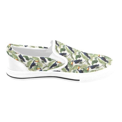 Toucan Print Design LKS308 White Slip Ons Canvas Women's Shoes