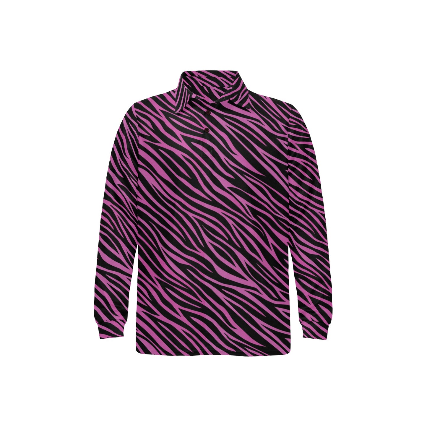 Zebra Pink Print Design LKS304 Long Sleeve Polo Shirt For Men's