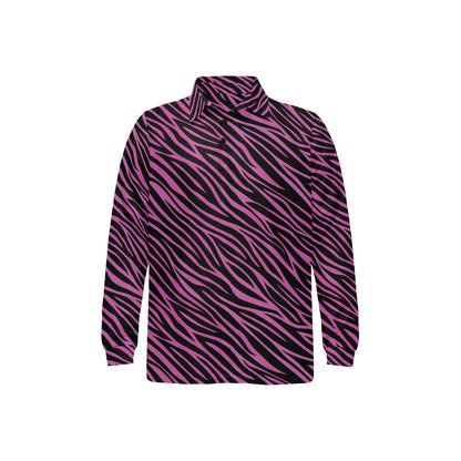Zebra Pink Print Design LKS304 Long Sleeve Polo Shirt For Men's