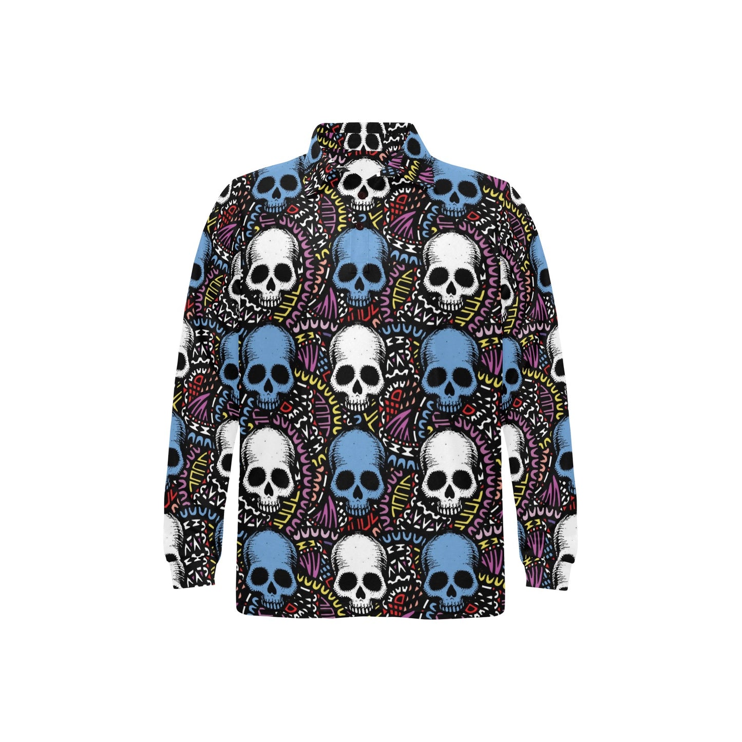 Skull Print Design LKS305 Long Sleeve Polo Shirt For Men's