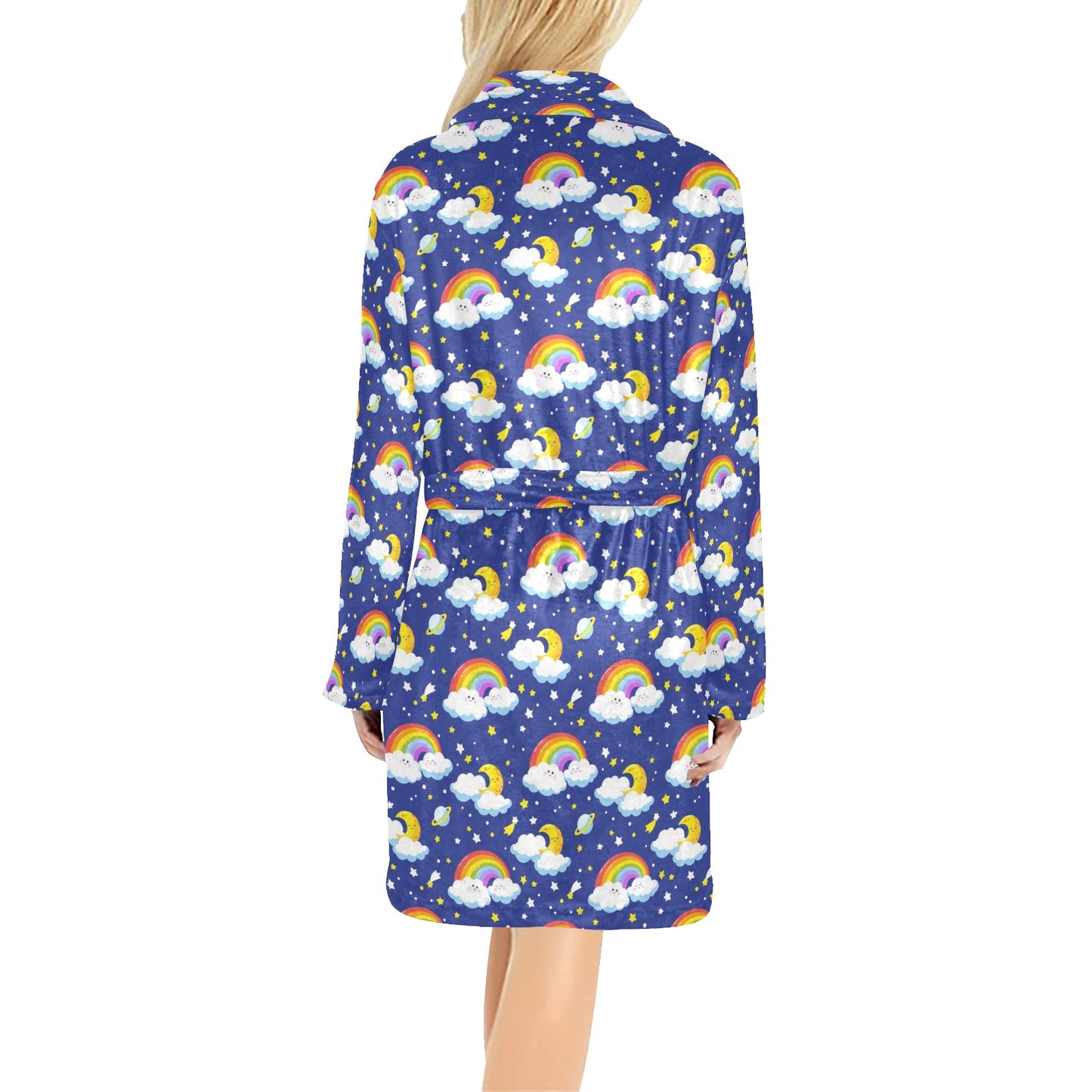 Rainbow Space Design Print Women's Fleece Robe