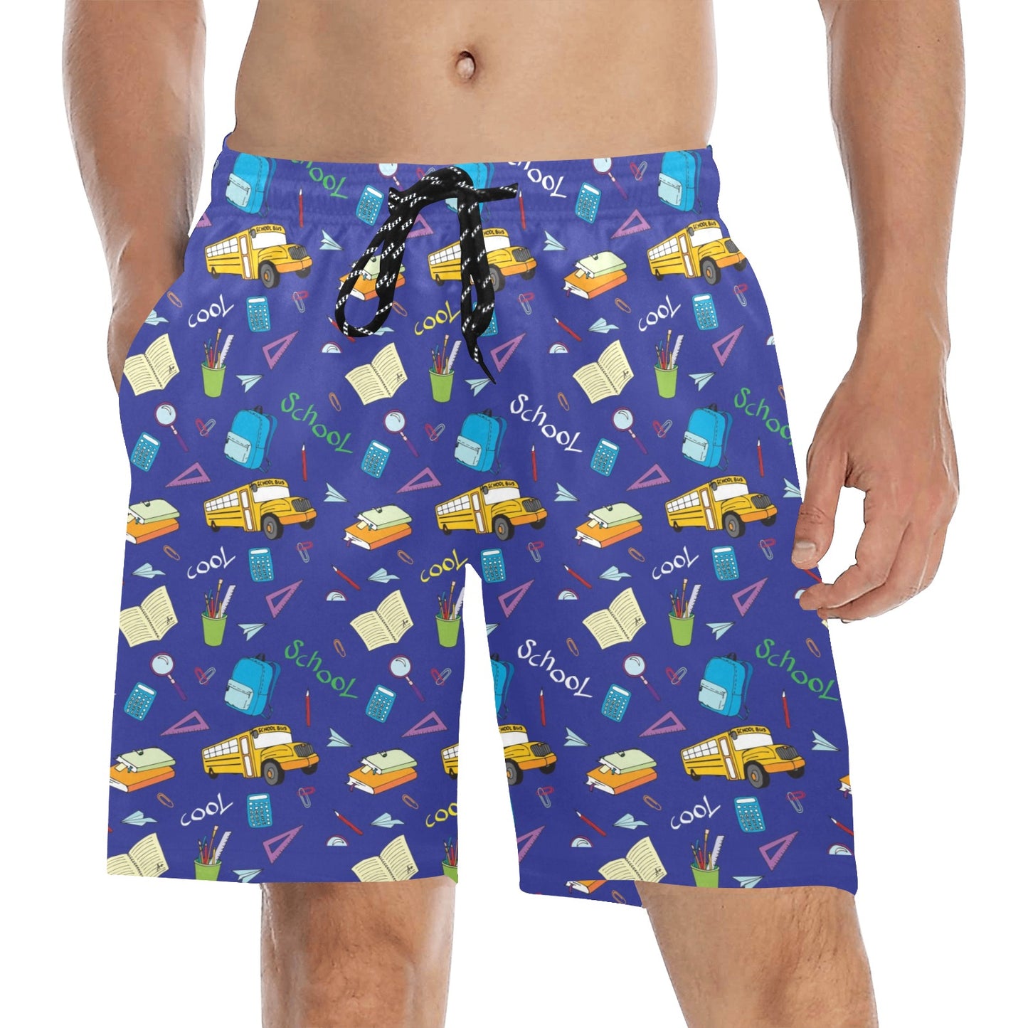 School Bus Print Design LKS307 Men's Swim Trunks Beach Shorts