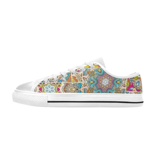 Patchwork Print Design LKS402 Women's White Low Top Shoes