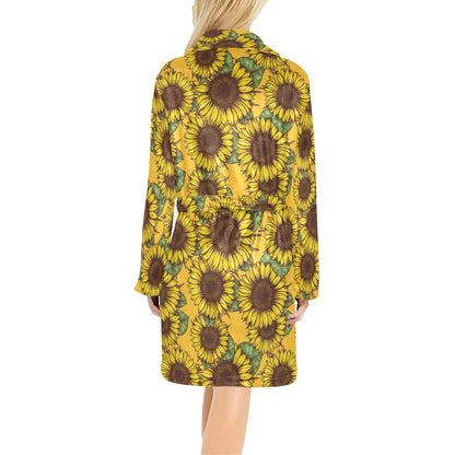 Sunflower Pattern Print Design SF04 Women's Fleece Robe