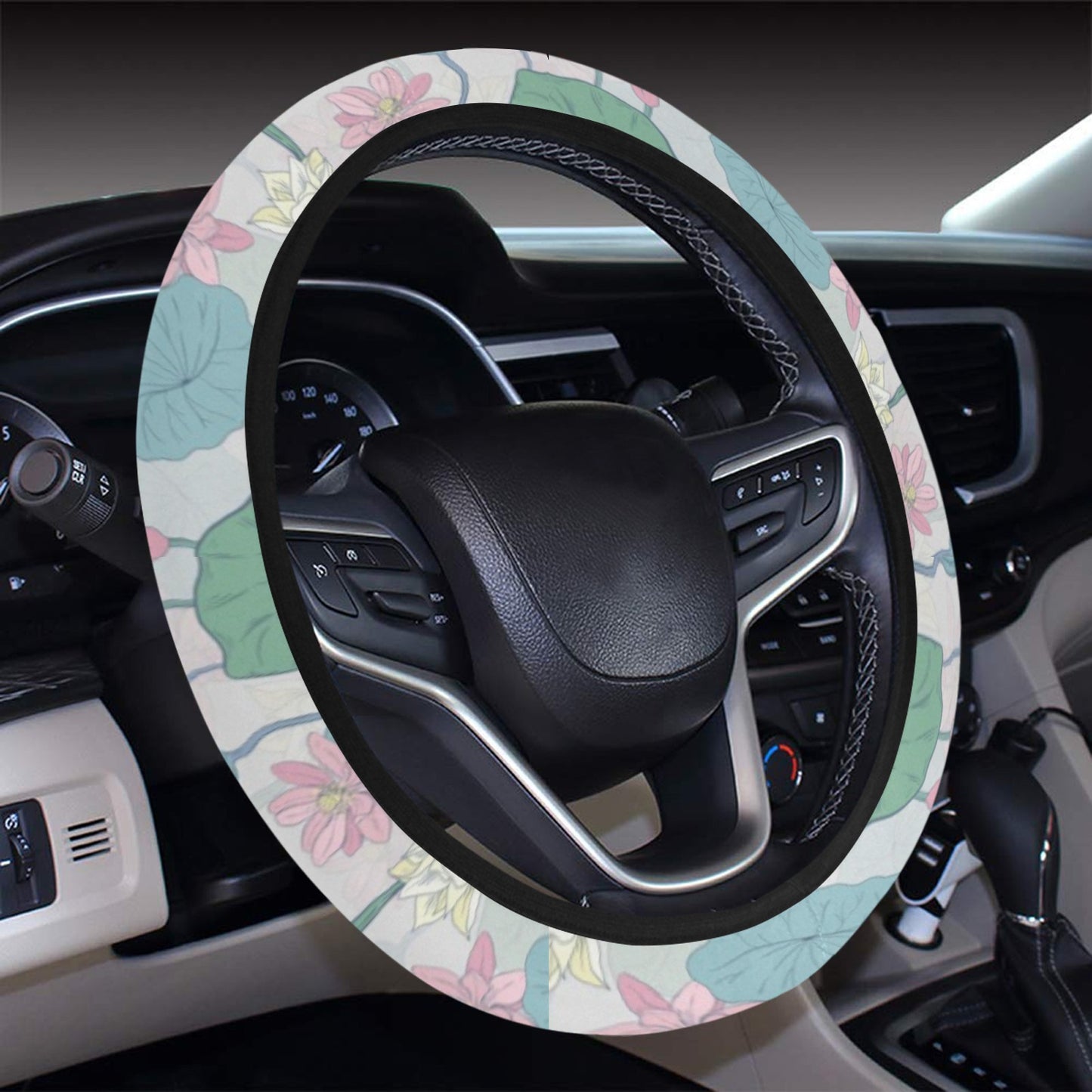 Water Lily Print Design LKS305 Steering Wheel Cover with Elastic Edge