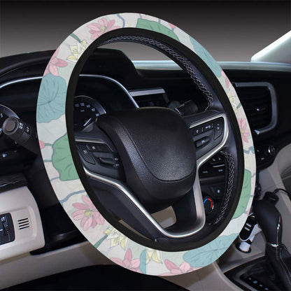 Water Lily Print Design LKS305 Steering Wheel Cover with Elastic Edge