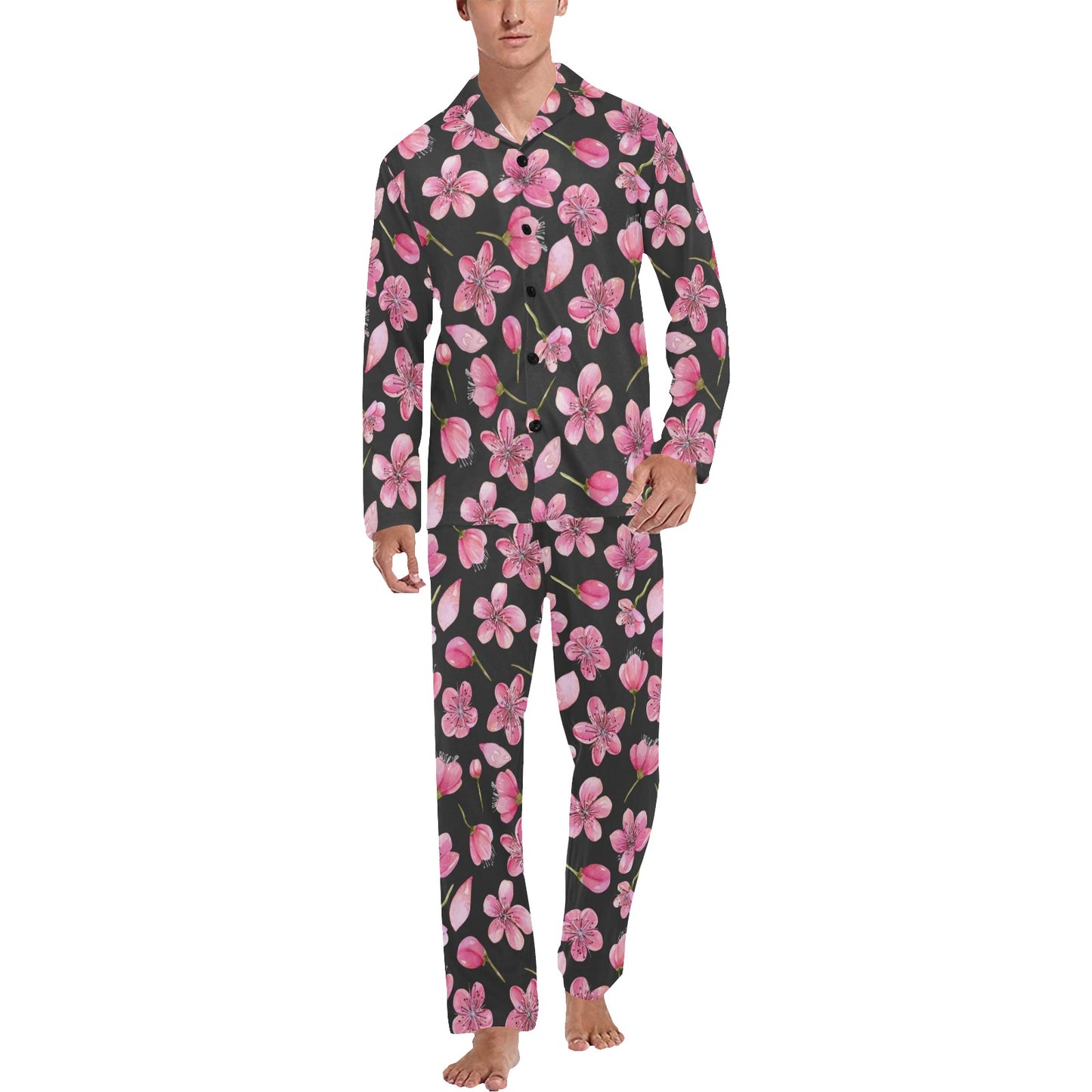 Apple blossom Pattern Print Design AB03 Men's Long Pajama Set