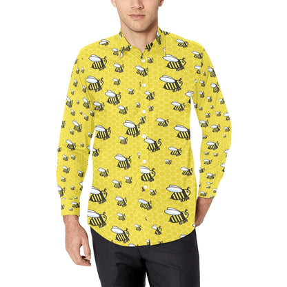 Bee Cute Print Design LKS308 Men's Long Sleeve Dress Shirt