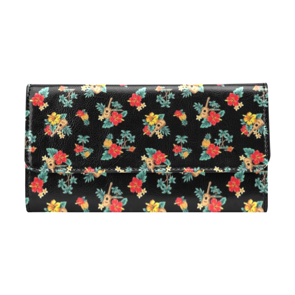 Hawaiian Flower Themed Print Women's Trifold Wallet