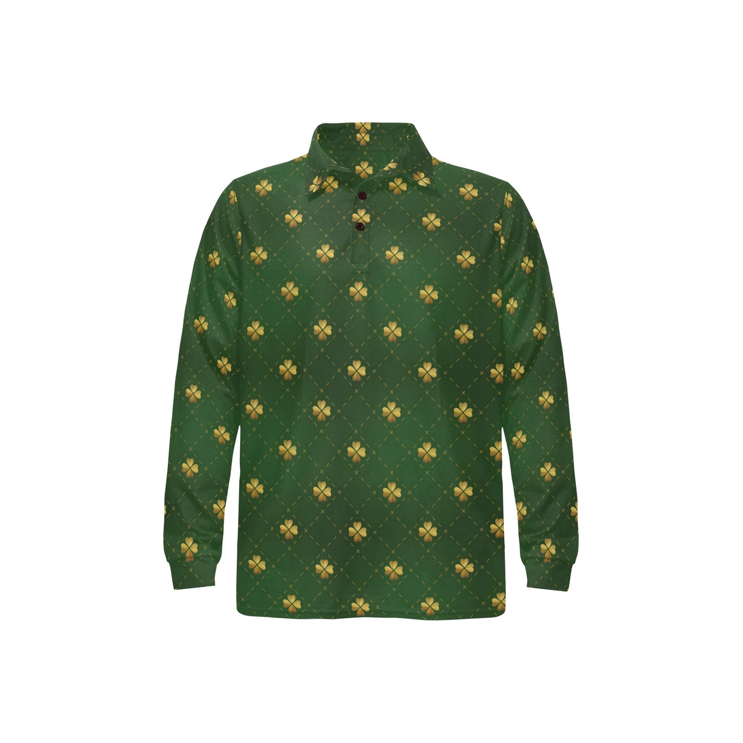 Clover Pattern Print Design 01 Long Sleeve Polo Shirt For Men's