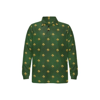 Clover Pattern Print Design 01 Long Sleeve Polo Shirt For Men's