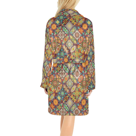 Mandala Flower Themed Design Print Women's Fleece Robe
