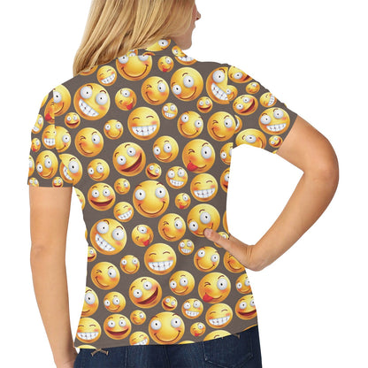 Smiley Face Emoji Print Design LKS303 Women's Polo Shirt